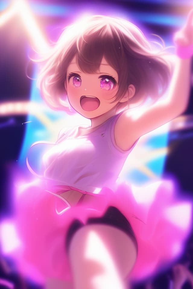  absurdres,highres,superlative,texture,contrast,top quality,masterpiece, [dynamic lightning,lens flare,motion blah],light particle,(pastel pink thema),(dynamic angle,madeon,dance stage) BREAK solo,,kawaii,[smile,shocked,sumg],looking at viewer,skinny,cute lip,large s,huge ,idol costume,frilled ,sleeveless,barestomach,short boots,dynamic posing,sweat,sweat splash,