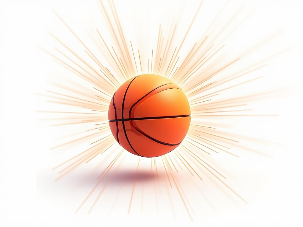  closeup basketball, ai abstract, technology rays coming from it, vector, illustraction, white background, single orange ball, futuristic