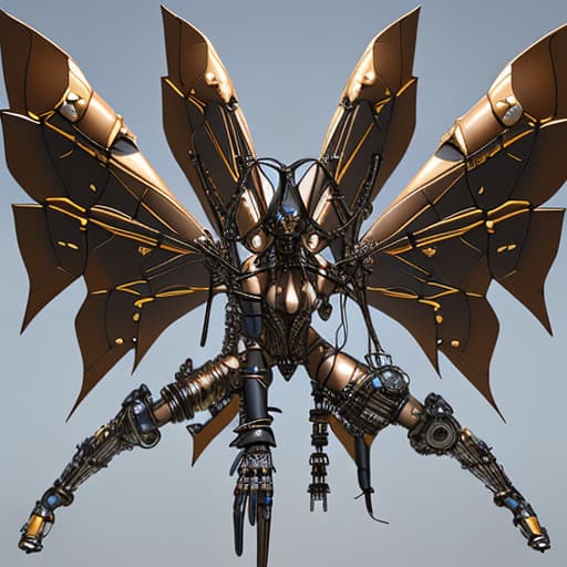  Steampunk cybernetic biomechanical hornet with wings, 3 d model, very coherent symmetrical artwork