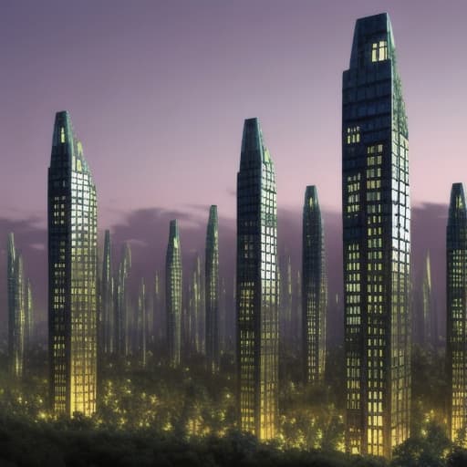  a post-modern elven forest city at dusk