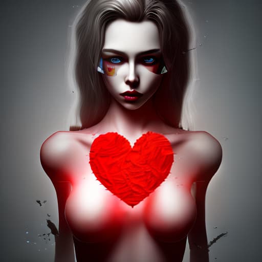 mdjrny-v4 style female hands hold a red volumetric heart broken into fragments that is