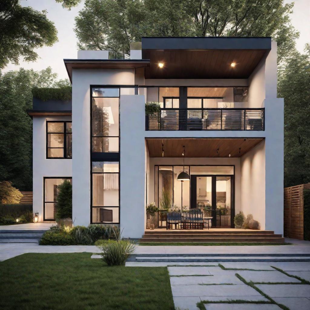   Design a home exterior in elegant, minimal style and give a modern look. 8k, cinematic lighting, HDR