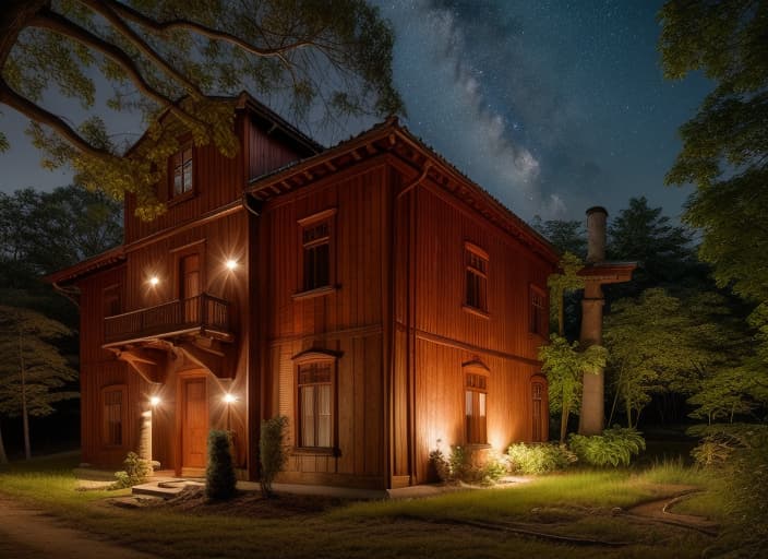  wooden mansion at night,