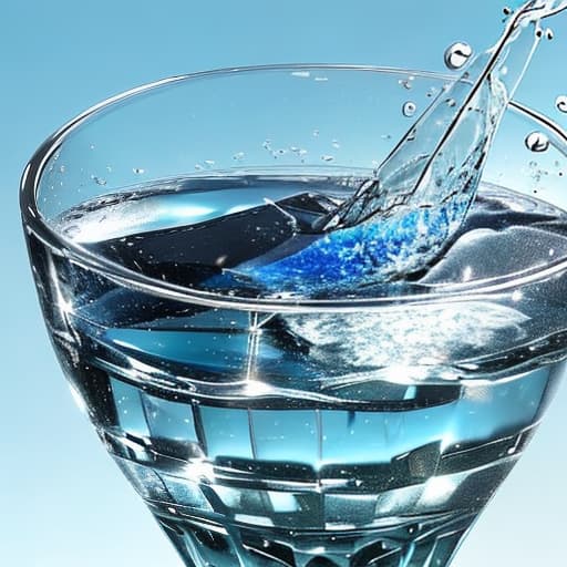  Please generate a picture of water in a glass with a light blue background