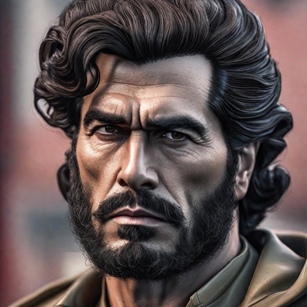  Retrato visto frente de lado del Ché guevara hyperrealistic, full body, detailed clothing, highly detailed, cinematic lighting, stunningly beautiful, intricate, sharp focus, f/1. 8, 85mm, (centered image composition), (professionally color graded), ((bright soft diffused light)), volumetric fog, trending on instagram, trending on tumblr, HDR 4K, 8K