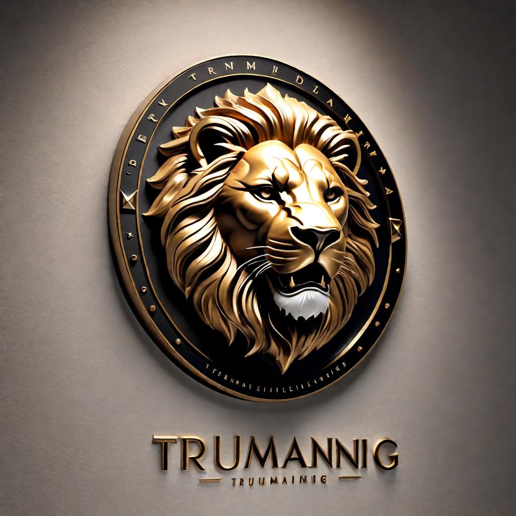  a logo for 'TrumaniKing' featuring a Lionshead on the wall with the brand name prominently displayed, designed to look sophisticated and powerful, with an emphasis on luxury and strength hyperrealistic, full body, detailed clothing, highly detailed, cinematic lighting, stunningly beautiful, intricate, sharp focus, f/1. 8, 85mm, (centered image composition), (professionally color graded), ((bright soft diffused light)), volumetric fog, trending on instagram, trending on tumblr, HDR 4K, 8K