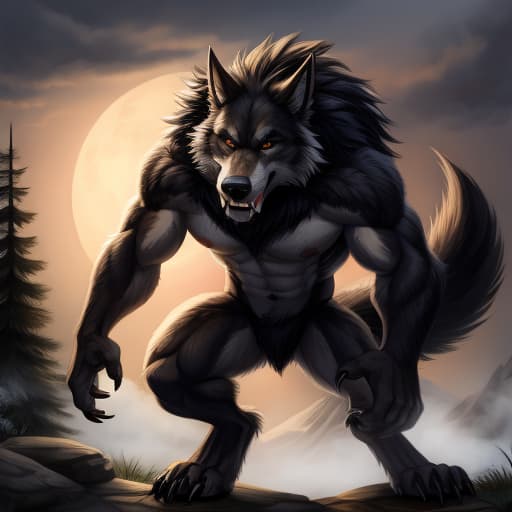  masterpiece, 1:2, werewolf , drawn in full growth, claws, fangs, , open eyes, digital art, masterpiece, 4k, fine details,