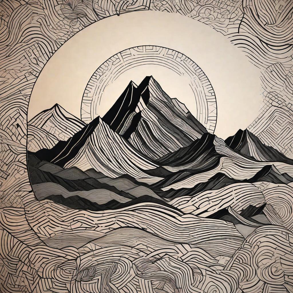  masterpiece, best quality, Abstract lines that form the illusion of a mountain tattoo