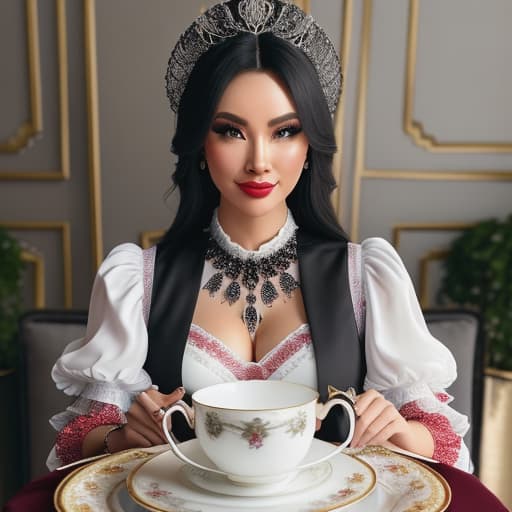  (Grayvien Dracov :1.3),“But she did try pageants on her home town before which is Philippines her mom and dad usually tells me stories about her childhood. Actually i have a picture of her when she was a child and high school. It’s in a pageant and she won a grand price. Wait let me just take it in my wallet i’ll show you” Grayvien add As perched comfortably against plush red velvet chair opposite mine between us plush arm chair across us sits Vanity Fair Magazine Reporter sport coat vest contrast pipings visibly holding back excitement asking us some questions putting microphone stand near us teacup saucer sets beside us silver spoon teapot service platter plate below tabletop level Infront table Hanging white tuft puff lamp near c hyperrealistic, full body, detailed clothing, highly detailed, cinematic lighting, stunningly beautiful, intricate, sharp focus, f/1. 8, 85mm, (centered image composition), (professionally color graded), ((bright soft diffused light)), volumetric fog, trending on instagram, trending on tumblr, HDR 4K, 8K