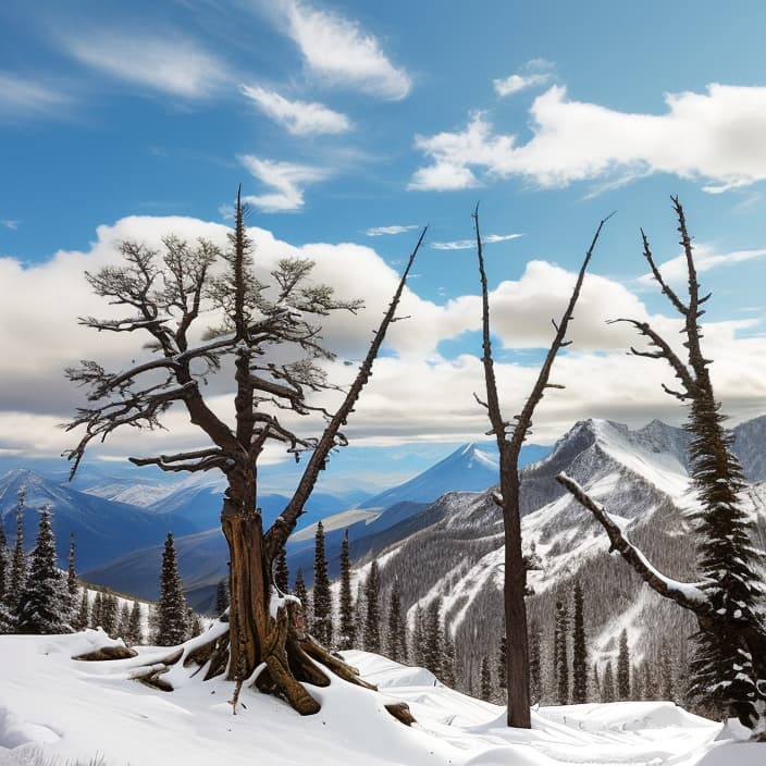  mountains,clouds, ancient trees,