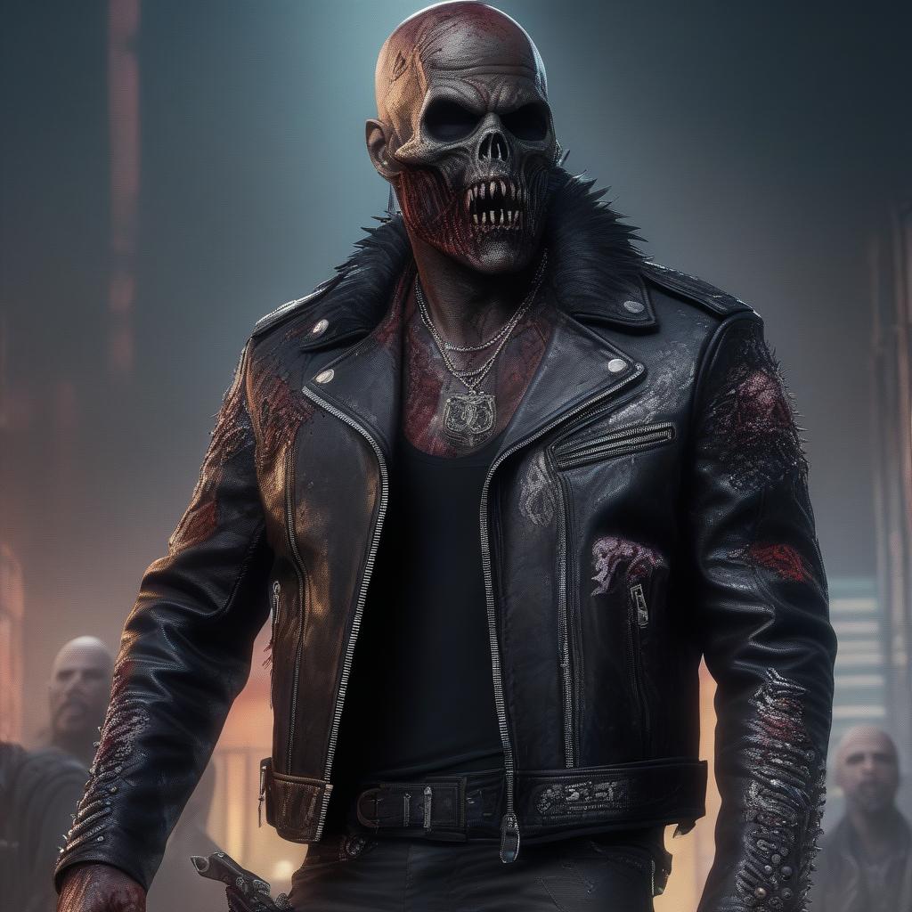  hardcore, heavy metal, zombie, rotting, spiked leather jacket, 🤘, ((masterpiece)), best quality, very detailed, high resolution, sharp, sharp image, extremely detailed, 4k, 8k