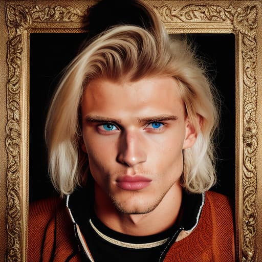 portrait+ style Russian queer fitness model blonde hunk dude face