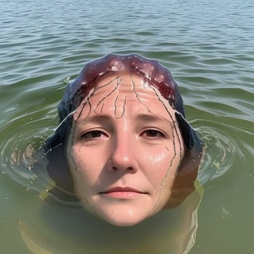  woman's head drowning in lake