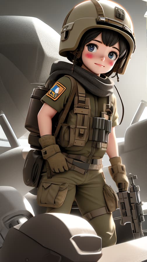  Two heads combat American soldier full equipment machine gun girl cute