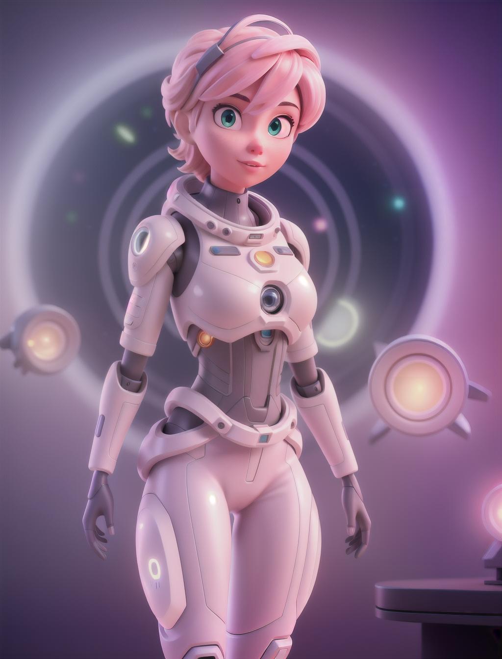  Futuristic, astronaut woman, short pink hair, multicolored eyes, laser gun, foreign planet, robotic arm hyperrealistic, full body, detailed clothing, highly detailed, cinematic lighting, stunningly beautiful, intricate, sharp focus, f/1. 8, 85mm, (centered image composition), (professionally color graded), ((bright soft diffused light)), volumetric fog, trending on instagram, trending on tumblr, HDR 4K, 8K