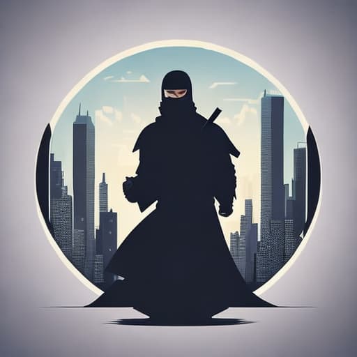  ninja, in printdesign, in PrintDesign Style, Vector t-shirt design of a in a circle like structure in the center, close up, illustration. Negative spacing around the art, background design dark. hyperrealistic, full body, detailed clothing, highly detailed, cinematic lighting, stunningly beautiful, intricate, sharp focus, f/1. 8, 85mm, (centered image composition), (professionally color graded), ((bright soft diffused light)), volumetric fog, trending on instagram, trending on tumblr, HDR 4K, 8K