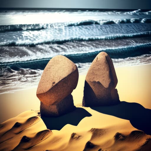 estilovintedois Couple of rocks sitting on top of a sandy beach