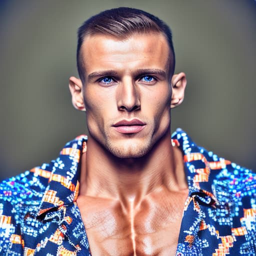 portrait+ style Russian queer IFBB blonde hunk dude face