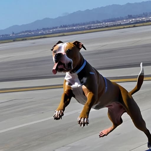  Un perro pitbull saltando en paracaídas desde la parte trasera de un avion