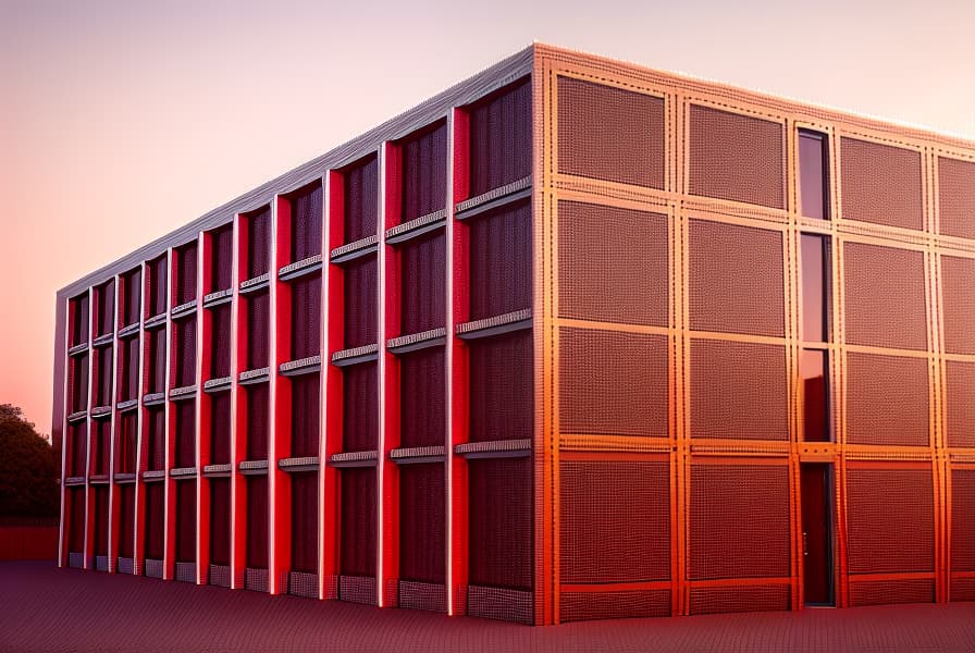  a modern building with red bricks, Norman Foster design, sunset, ultra realistic, ultra high resolution, 4K image