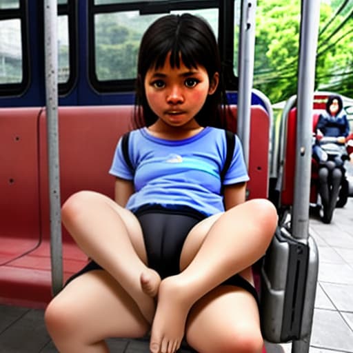  niña de 12 años en calzones en la estación de buses en Vietnam