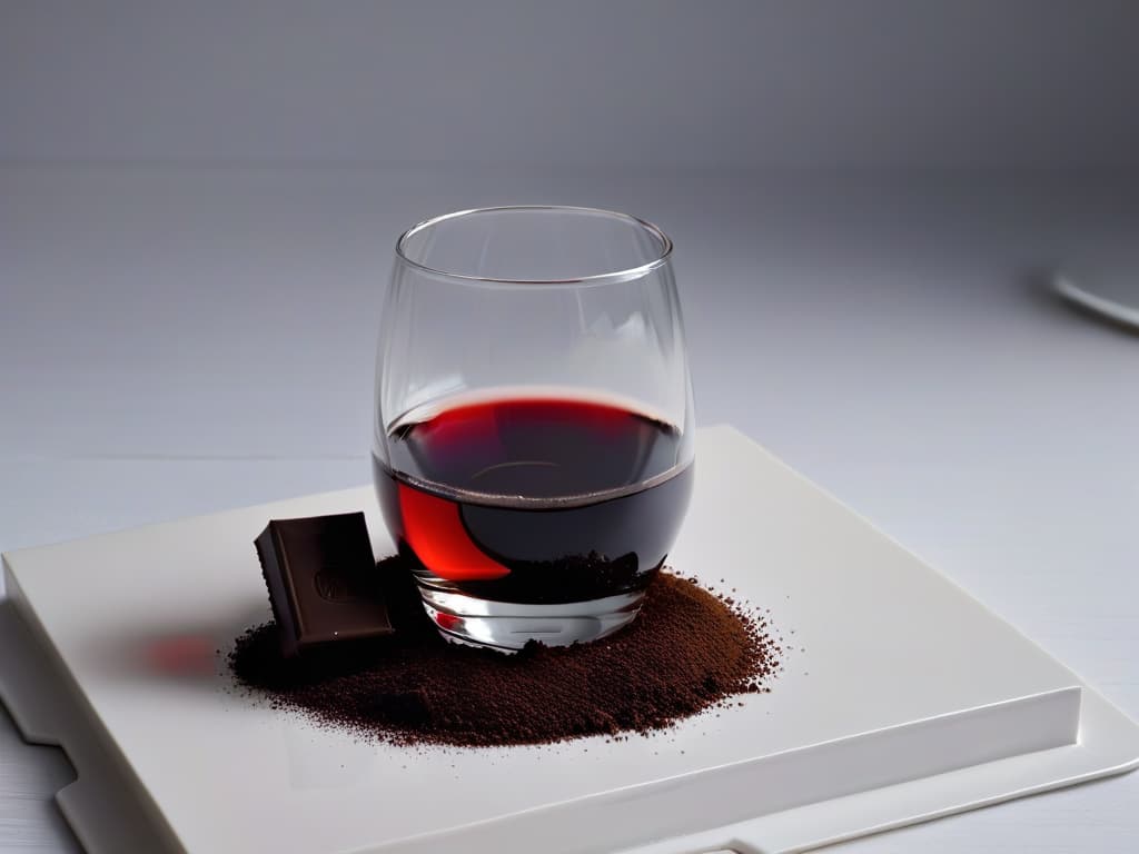  A minimalist, highresolution image of a sleek wine glass filled with rich, dark red wine, elegantly placed beside a square of luxurious, artisanal dark chocolate on a simple, white porcelain plate. The wine glass reflects soft ambient light, showcasing the deep hues of the wine, while the chocolate piece glistens with a hint of cocoa powder on its surface. The minimalistic composition highlights the elegance and sophistication of the pairing, creating a visually striking and enticing image for the article on pairing chocolates and wines. hyperrealistic, full body, detailed clothing, highly detailed, cinematic lighting, stunningly beautiful, intricate, sharp focus, f/1. 8, 85mm, (centered image composition), (professionally color graded), ((bright soft diffused light)), volumetric fog, trending on instagram, trending on tumblr, HDR 4K, 8K