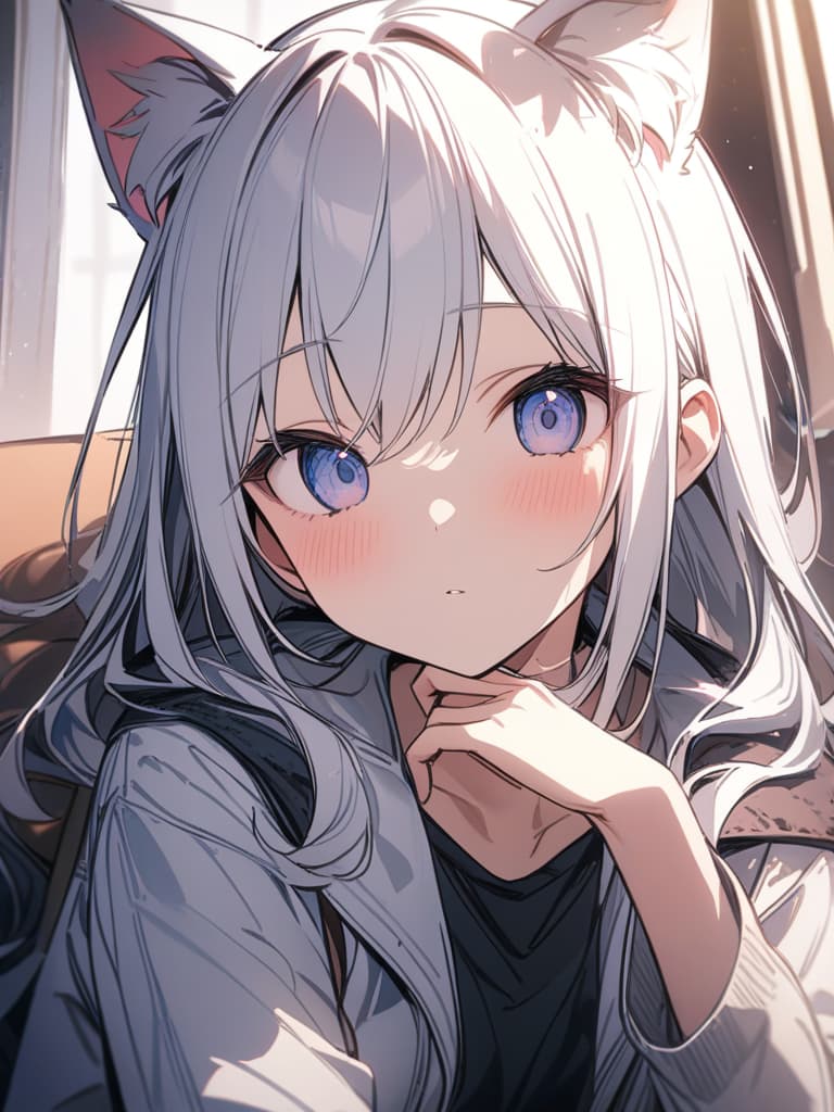  Relaxed, girl cat ears, masterpiece, best quality,8k,ultra detailed,high resolution,an extremely delicate and beautiful,hyper detail