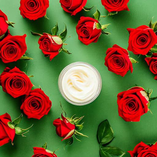 analog style glass jar with cream, surrounded by red roses, on a sunset hyperrealistic, full body, detailed clothing, highly detailed, cinematic lighting, stunningly beautiful, intricate, sharp focus, f/1. 8, 85mm, (centered image composition), (professionally color graded), ((bright soft diffused light)), volumetric fog, trending on instagram, trending on tumblr, HDR 4K, 8K