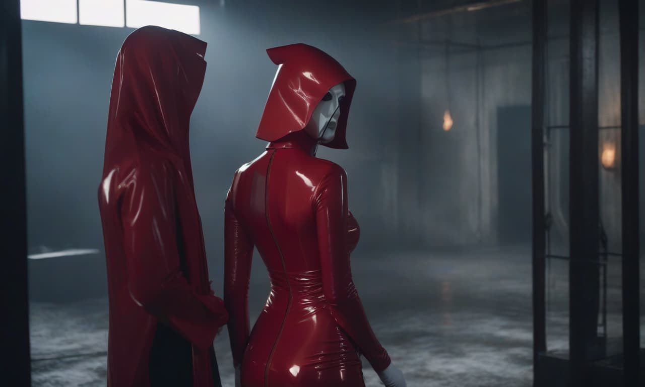  cinematic film still A strict nun, tall, pale skin, vividly colored eyes, plump lips, in a shiny red latex costume that closely adheres to her body. On her head, a closely fitting white mask, covering the entire head and face. The mask closely covers the entire face. On her hands are white gloves. On her legs are white boots with a high heel, a red corset, (dark frame: 1.17), epic realistic, grayish, (neutral colors), artistic, (hdr: 1.5), (muted colors: 1.2), with enhanced detail, (artstation: 1.5), cinematic, warm light, dramatic light, (complex details: 1.1), complex background, (rukov's style: 0.8), (blue and orange: 0.4), Details, ((complex details, highly detailed)) . shallow depth of field, vignette, highly detailed, high budget, bo hyperrealistic, full body, detailed clothing, highly detailed, cinematic lighting, stunningly beautiful, intricate, sharp focus, f/1. 8, 85mm, (centered image composition), (professionally color graded), ((bright soft diffused light)), volumetric fog, trending on instagram, trending on tumblr, HDR 4K, 8K