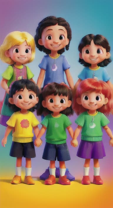  {A bright and colorful book cover with a group of happy children holding hands in a circle., Children of various ethnicities. They are smiling and wearing colorful clothing.