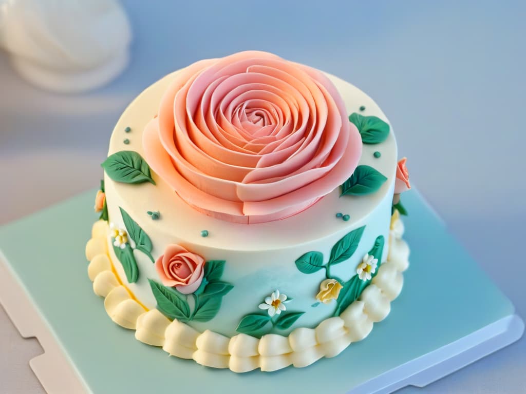  A closeup, ultradetailed image of a hand delicately sculpting intricate fondant roses with precise tools, showcasing the meticulous artistry and advanced techniques involved in cake decoration with fondant. The image captures the texture, colors, and fine details of the floral design, emphasizing the skill and craftsmanship required for working with fondant in creating stunning cake decorations. hyperrealistic, full body, detailed clothing, highly detailed, cinematic lighting, stunningly beautiful, intricate, sharp focus, f/1. 8, 85mm, (centered image composition), (professionally color graded), ((bright soft diffused light)), volumetric fog, trending on instagram, trending on tumblr, HDR 4K, 8K