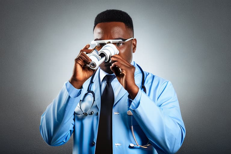  A doctor, folding hands holding a telescope, face not really showing