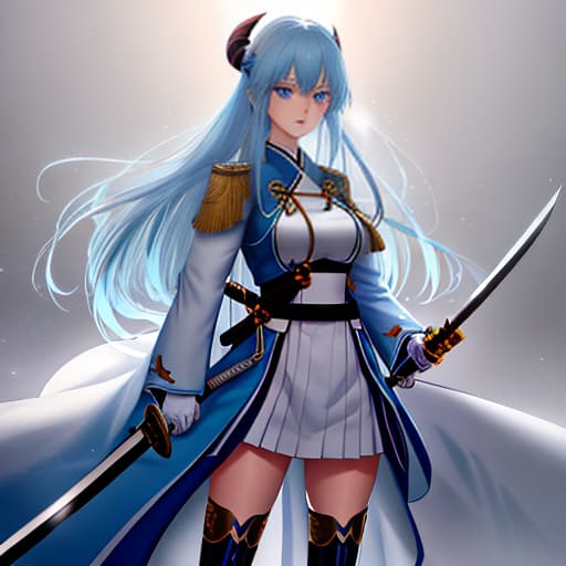  Demon slayer art style, a girl with light soft blue long hair, blue eyes, with a hashira uniform and haori, holding a Katana with light power hyperrealistic, full body, detailed clothing, highly detailed, cinematic lighting, stunningly beautiful, intricate, sharp focus, f/1. 8, 85mm, (centered image composition), (professionally color graded), ((bright soft diffused light)), volumetric fog, trending on instagram, trending on tumblr, HDR 4K, 8K