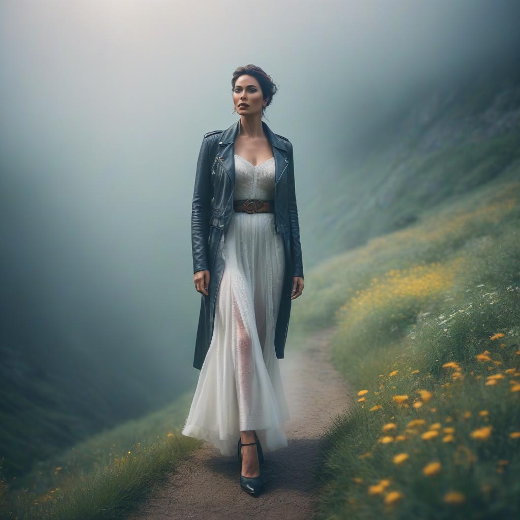  Journey in summer. hyperrealistic, full body, detailed clothing, highly detailed, cinematic lighting, stunningly beautiful, intricate, sharp focus, f/1. 8, 85mm, (centered image composition), (professionally color graded), ((bright soft diffused light)), volumetric fog, trending on instagram, trending on tumblr, HDR 4K, 8K