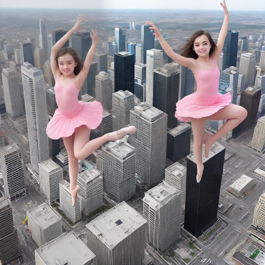  beautiful young girl dancing on top of skyscraper