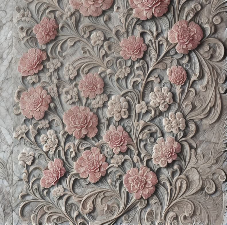  a close up of a wall with a bunch of flowers on it, carved marble texture silk cloth, intricate artwork, very intricate art, detailed and intricate image, intricate art, flowers with intricate detail,