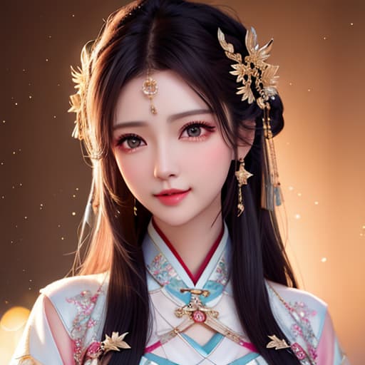  best quality, masterpiece, highres, 1girl,blush,(seductive smile:0.8),star shaped pupils,china hanfu,hair ornament,necklace, jewelry,Beautiful face,upon body, tyndall effect,photorealistic, dark studio, rim lighting, two tone lighting,(high detailed skin:1.2), 8k uhd, dslr, soft lighting, high quality, volumetric lighting, candid, Photograph, high resolution, 4k, 8k, Bokeh hyperrealistic, full body, detailed clothing, highly detailed, cinematic lighting, stunningly beautiful, intricate, sharp focus, f/1. 8, 85mm, (centered image composition), (professionally color graded), ((bright soft diffused light)), volumetric fog, trending on instagram, trending on tumblr, HDR 4K, 8K