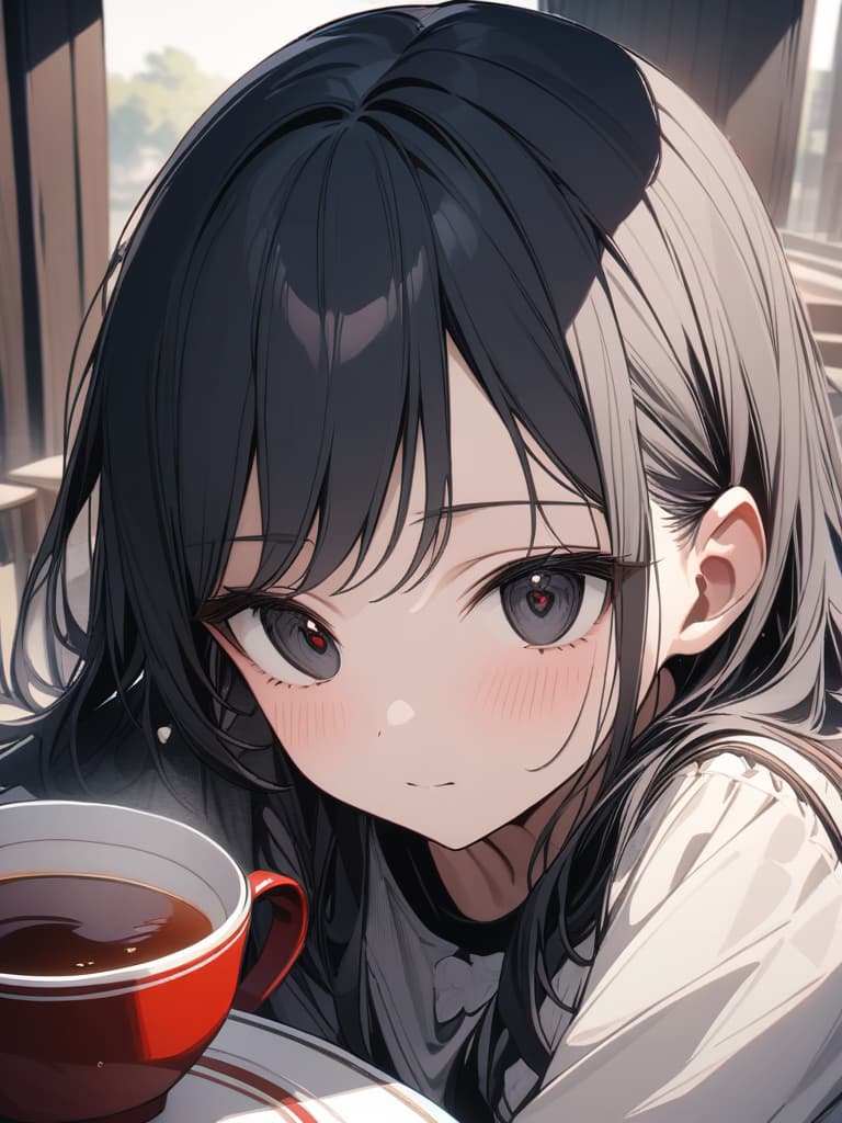  Sauce eyes, tea, long hair, black eyes, black hair, masterpiece, best quality,8k,ultra detailed,high resolution,an extremely delicate and beautiful,hyper detail