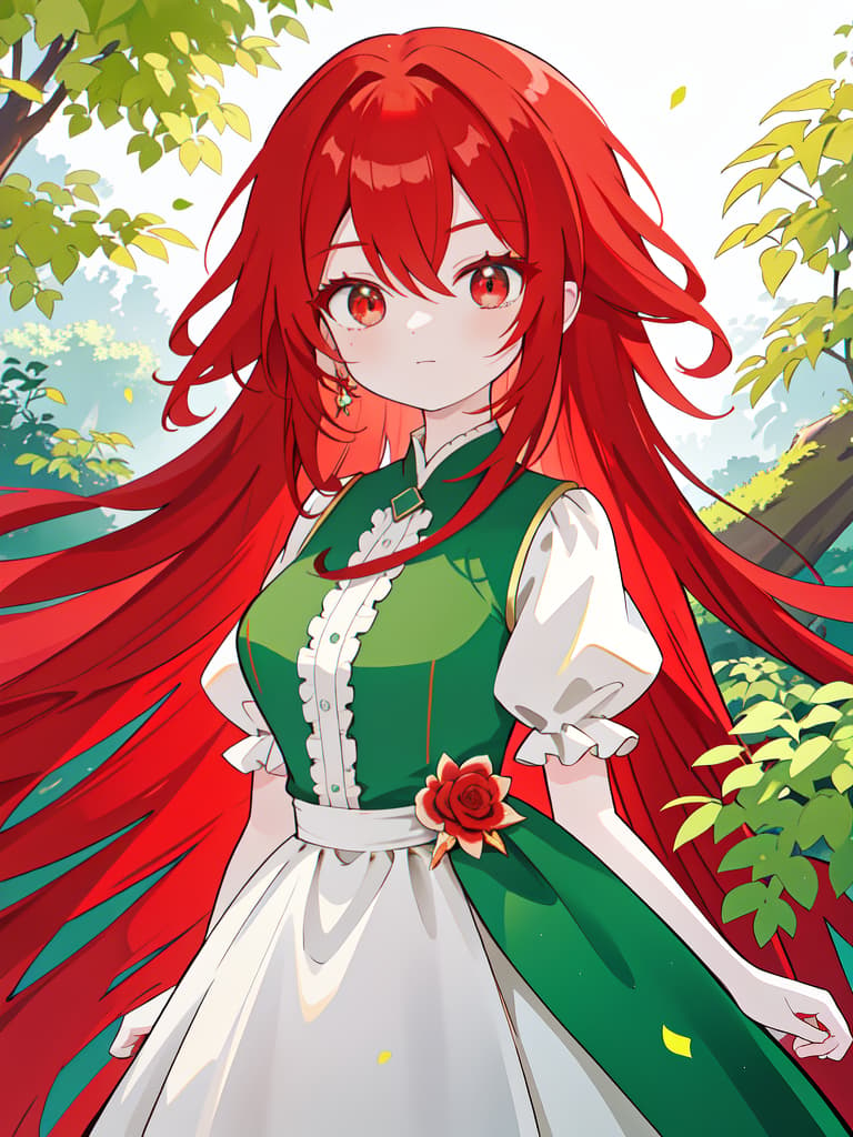  Red red green hair character, masterpiece, best quality,8k,ultra detailed,high resolution,an extremely delicate and beautiful,hyper detail