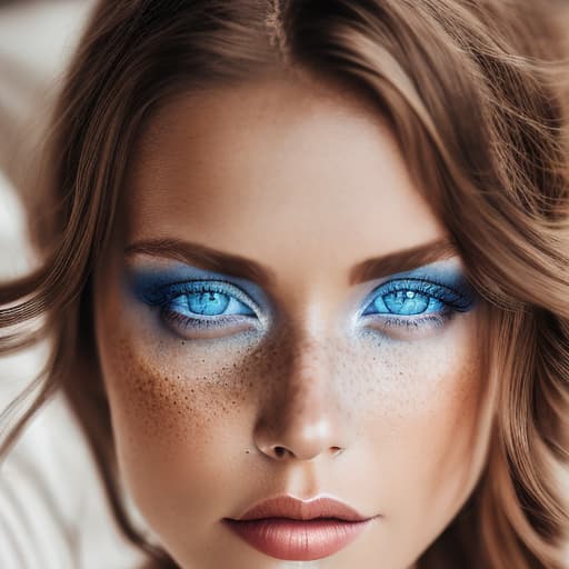 portrait+ style beautiful woman with blue eyes and brown hair