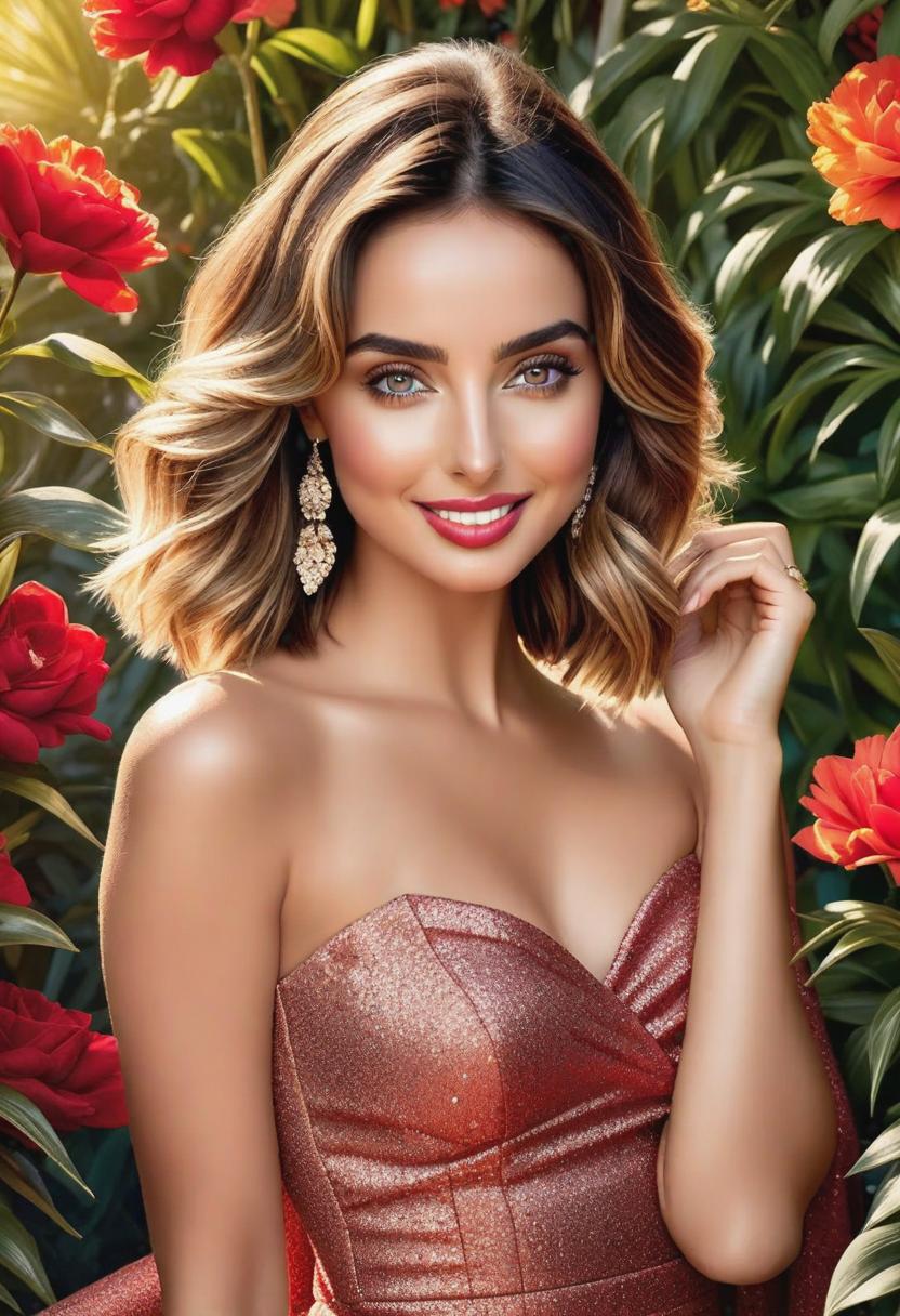  1. Portrait of Ana De Armas, a beam of warm sunlight caressing her face, highlighting her radiant smile and captivating eyes. Soft shadows play along her cheekbones, accentuating her delicate features. The backdrop is a lush garden, with vibrant flowers adding pops of color to the scene.

2. A glamorous red carpet moment starring Ana De Armas. Dressing in a sleek, figure-hugging gown with intricate detailing, she exudes confidence and elegance. Soft studio lighting bathes her in a warm glow, casting gentle shadows that create depth and highlight her stunning attire.

3. Ana De Armas captured in a candid moment during a movie set. The natural lighting spills through a large window, casting a warm, golden hue on her face. Her expression is fi hyperrealistic, full body, detailed clothing, highly detailed, cinematic lighting, stunningly beautiful, intricate, sharp focus, f/1. 8, 85mm, (centered image composition), (professionally color graded), ((bright soft diffused light)), volumetric fog, trending on instagram, trending on tumblr, HDR 4K, 8K