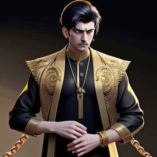  a Don in black colour kurta and two golden chain