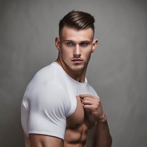 portrait+ style Russian queer fitness model blonde hunk dude face