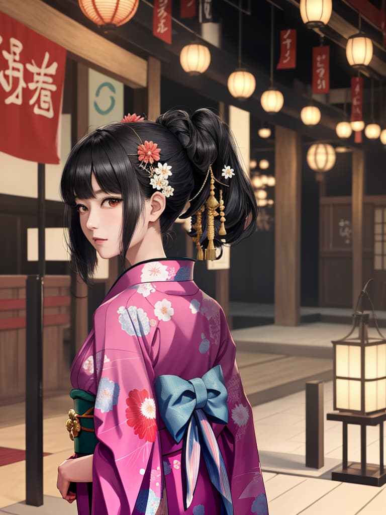  Woman, yukata, kimono, black hair, backward, back, masterpiece, best quality,8k,ultra detailed,high resolution,an extremely delicate and beautiful,hyper detail