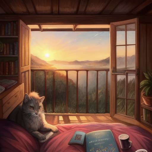  watercolor, storybook, child-book, Sunset scene with the grey cat sitting contentedly among the children and their colorful scribble drawings scattered around, closing the magical day, best quality, very detailed, high resolution, sharp, sharp image hyperrealistic, full body, detailed clothing, highly detailed, cinematic lighting, stunningly beautiful, intricate, sharp focus, f/1. 8, 85mm, (centered image composition), (professionally color graded), ((bright soft diffused light)), volumetric fog, trending on instagram, trending on tumblr, HDR 4K, 8K