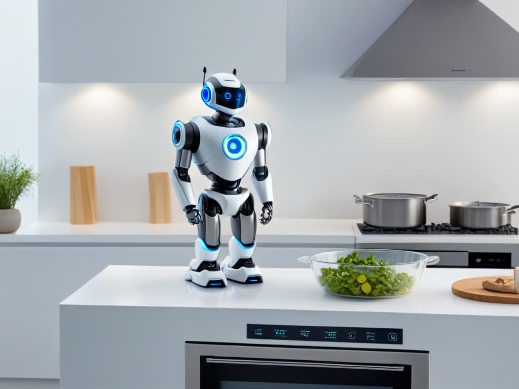  A closeup, ultradetailed image of a sleek, modern robot de cocina in a pristine white kitchen setting, with soft natural light streaming in, highlighting its premium features like a digital display, stainless steel finish, and various attachments neatly arranged around it. hyperrealistic, full body, detailed clothing, highly detailed, cinematic lighting, stunningly beautiful, intricate, sharp focus, f/1. 8, 85mm, (centered image composition), (professionally color graded), ((bright soft diffused light)), volumetric fog, trending on instagram, trending on tumblr, HDR 4K, 8K