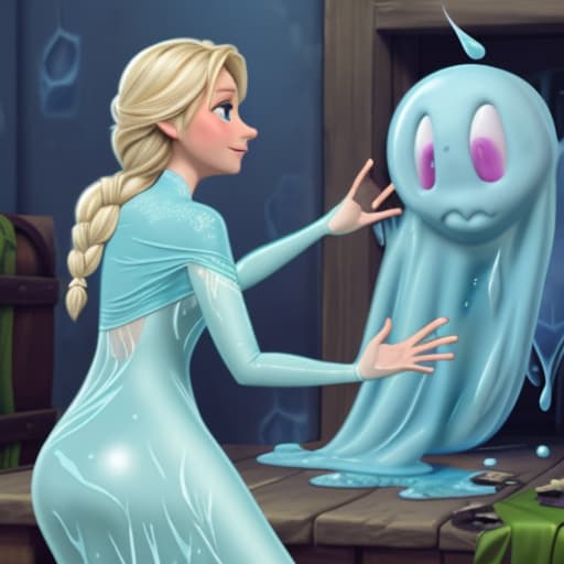  Elsa getting caught by a slime that disintegrates clothing