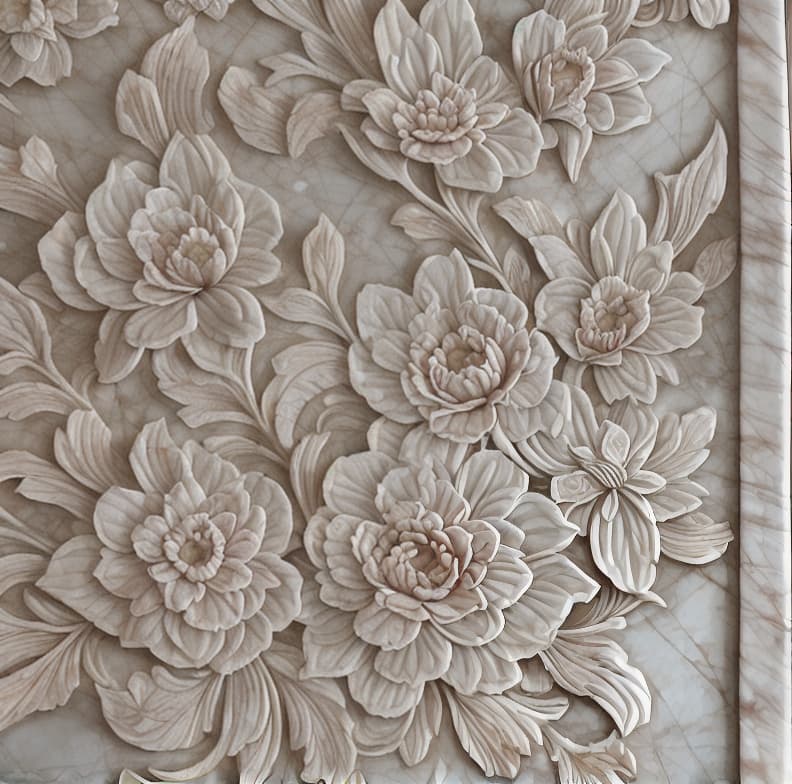  a close up of a wall with a bunch of flowers on it, carved marble texture silk cloth, intricate artwork, very intricate art, detailed and intricate image, intricate art, flowers with intricate detail,