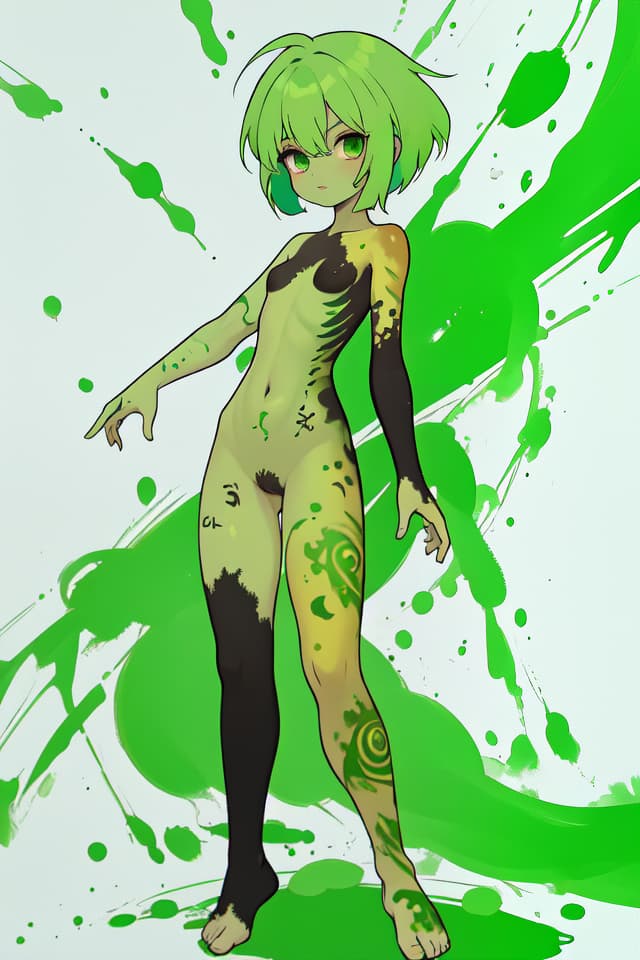  Green hair character body paint