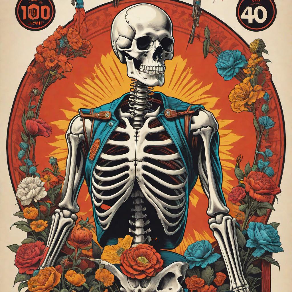  Revisualize the colorful 60's style poster celebrating International Workers Day with skeletons engaging in various types of labor. Include elements like retro fonts, bright colors, and symbols of different professions to capture the essence of the era and the theme of labor. hyperrealistic, full body, detailed clothing, highly detailed, cinematic lighting, stunningly beautiful, intricate, sharp focus, f/1. 8, 85mm, (centered image composition), (professionally color graded), ((bright soft diffused light)), volumetric fog, trending on instagram, trending on tumblr, HDR 4K, 8K